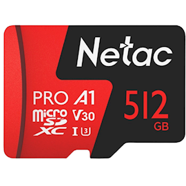 მეხსიერების ბარათი Netac NT02P500PRO-512G-S, 512GB, MicroSDXC, V30, A1, UHS-I, C10, Black